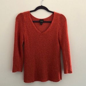 Eileen Fisher coral knit V neck sweater 3/4 sleeves